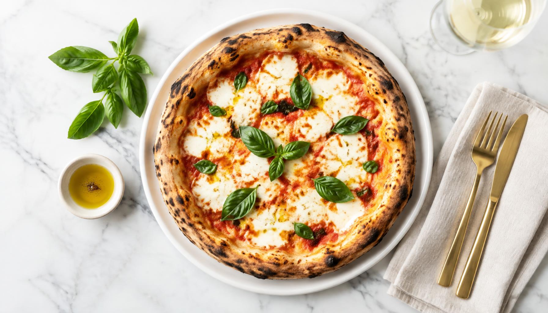 Nygräddad pizza med färsk basilika